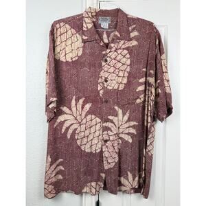 Back East Hawaiian Shirt Pineapple Batik Print Resort Aloha Large